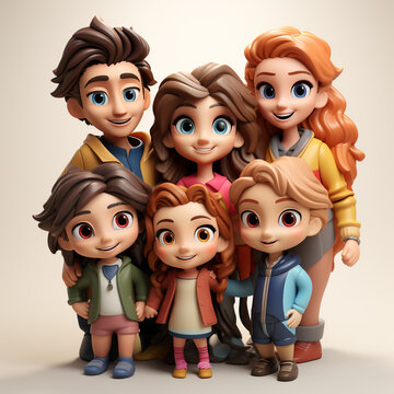 3d cartoon cute Colombian families characters