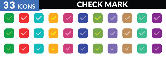 Check mark color symbol elements set. Check mark colorful ractanguler style icons collection - Vector .