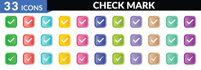 Checkmark colorful ractanguler icons collection. Checkmark colorful icon set - Vector. 