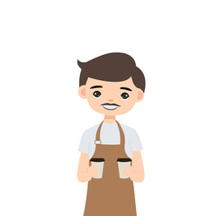 male barista character serving a cup of coffee