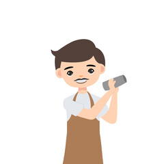 male barista character shaking a coffee