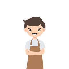 male barista character managing coffee shop