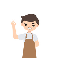 male barista character with okay hand gesture
