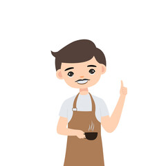 male barista character serving a cup of coffee to customer