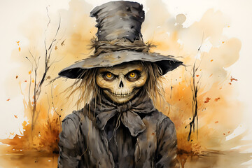 Fototapeta premium scary spooky halloween season, monster skull and crossbones halloween witch with pumpkin, halloween and October background