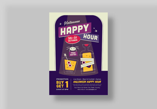 Halloween Happy Hour Promotion Flyer Poster Layout