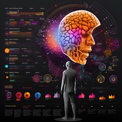 Futuristic human brain with gears symbolizing technology, digital networks, and global connectivity