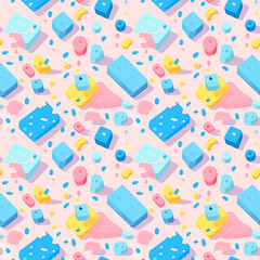 An abstract pattern with sweet geometry, combining shapes and colors in a delightful design. This playful and modern graphic is perfect for fashion, textiles, or any creative visual expression.