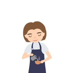 woman barista character pouring a coffee