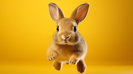 Photo of a playful rabbit leaping in the air created with Generative AI technology