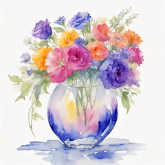 bouquet of flowers in vase, watercolor art