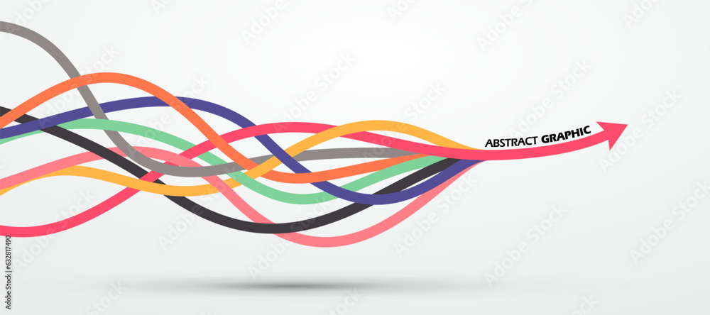 Poster multiple colored ropes converging into arrows in the same direction, vector graphics.