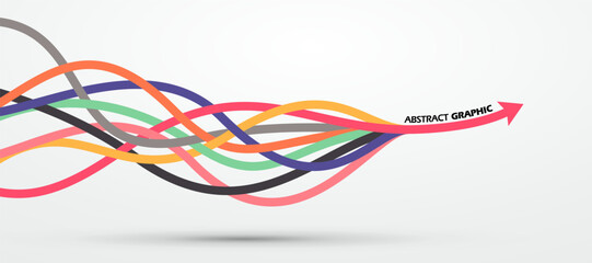 Multiple colored ropes converging into arrows in the same direction, vector graphics. - 632817490
