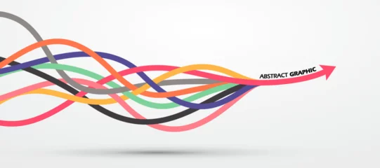 Multiple colored ropes converging into arrows in the same direction, vector graphics. © liuzishan