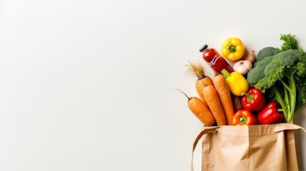 Paper Bag Filled with Fresh Fruits and Vegetables