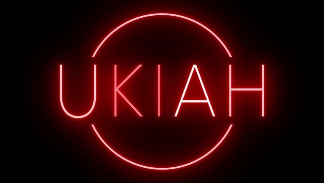 Red flickering and blinking animated neon sign for the city of Ukiah