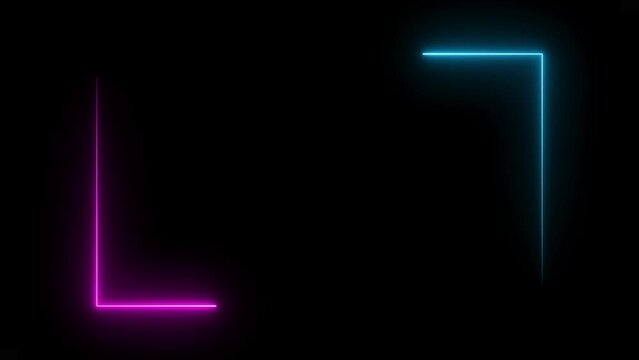 Abstract beautiful neon light glowing frame background. Colorful laser seamless loop rectangle rotted 4K border animation. 	