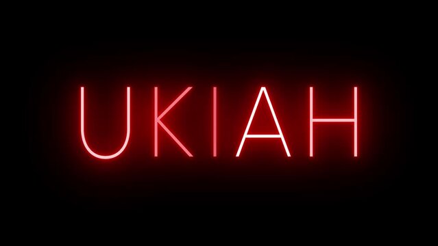 Red flickering and blinking animated neon sign for the city of Ukiah