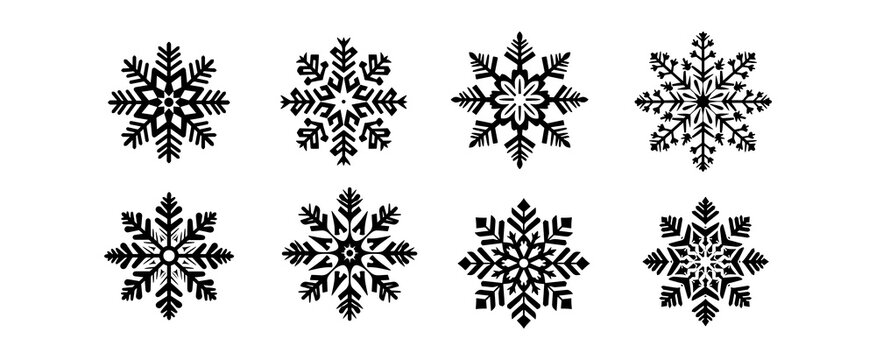 Set of snowflakes silhouette isolated on white background. Christmas and Happy new year decorative element vector illustration