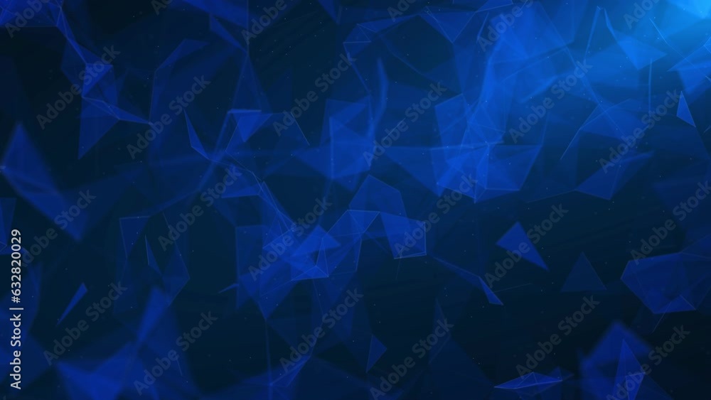 Poster abstract blue plexus digital color wave triangulation shapes on digital wave flowing particles dance