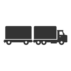 Vector illustration of trailer truck icon in dark color and transparent background(png).