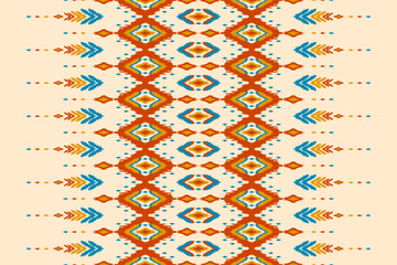 Carpet ethnic ikat pattern art. Geometric ethnic ikat seamless pattern in tribal. Mexican style. Design for background, wallpaper, illustration, fabric, clothing, carpet, textile, batik, embroidery.