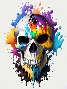human skull splashed in colorful paint. Generative AI