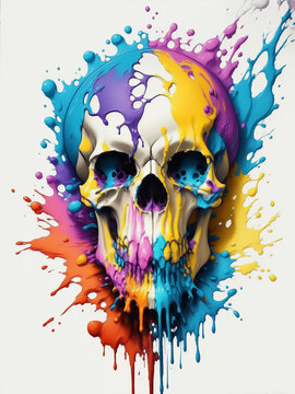human skull splashed in colorful paint. Generative AI