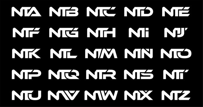 NTA, NTB, NTC, NTD, NTE, NTF, NTG, NTH, NTI, NTJ, NTK, NTL, NTM, NTN, NTO, NTP, NTQ, NTR, NTS, NTT, NTU, NTV, NTW, NTX, NTZ Letter Initial Logo Design Template Vector Illustration