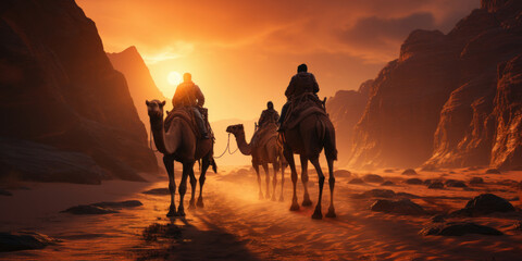 Desert Camels: Majestic Creatures in Golden Light