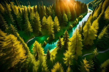 spring forest nature landscape, beautiful spring stream, river rocks in mountain forest