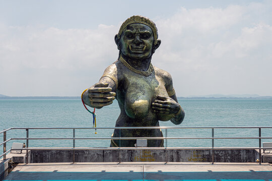The hare mermaid is a symbol of Koh Samet Island. Giant Statue Sculpture, Samed Port, Koh Samed Island, Rayong, Thailand