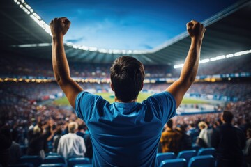 Fototapeta premium Sport fans cheer and celebrating a winning tournament in stadium. Generative AI