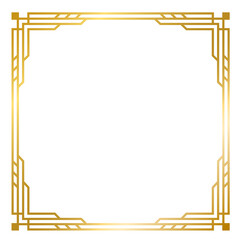 Art Deco gold square frame vintage frame line geometric wedding label card frame png transparent background © Tanatphong