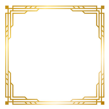 Art Deco gold square frame vintage frame line geometric wedding label card frame png transparent background