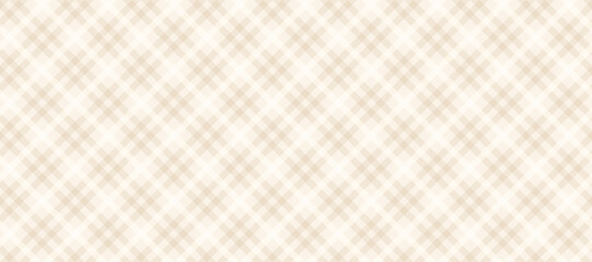 Brown and white diagonal gingham seamless pattern. Light beige vichy background texture. Checkered tweed plaid repeating wallpaper. Natural nude fabric and textile swatch design. Vector backdrop 