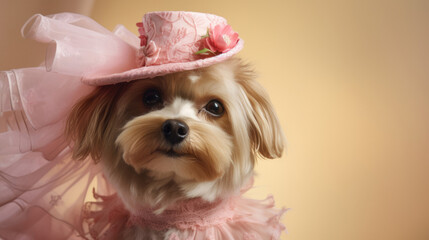 Portrait of DOG in fashion with pastel color background