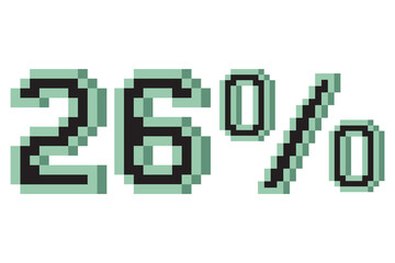 26 percent with pixel art 3d. Vector illustration.