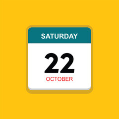 october 22 saturday icon with yellow background, calender icon