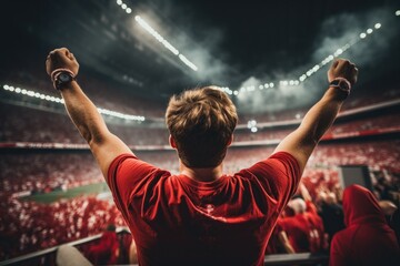 Fototapeta na wymiar Sport fans cheer and celebrating a winning tournament in stadium. Generative AI