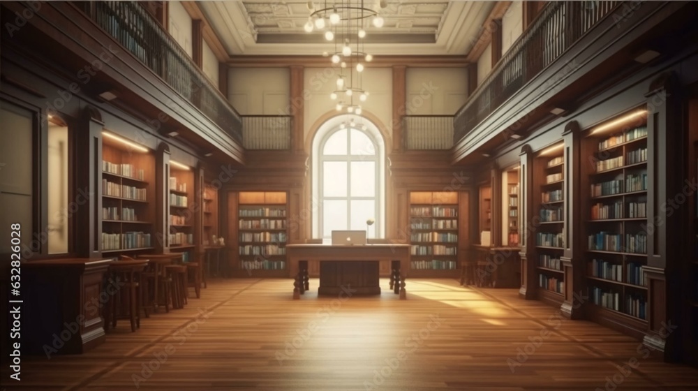 Aufkleber large library with many books and bookshelves for learning with knowledge. ai generated