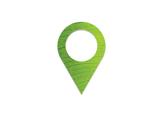 Green leaf location symbol. A green leaf shape on location pin concept of green place for tourist or visit. Green Destination. Environment day concept. Vector illustration