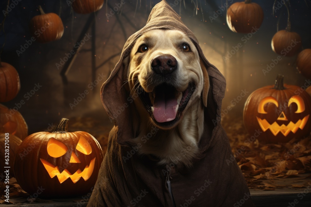 Wall mural labrador wearing halloween custome. generative ai