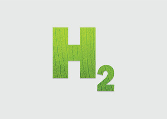 H2 - hydrogen as an ecological energy source in the form of green leaf. Vector illustration.