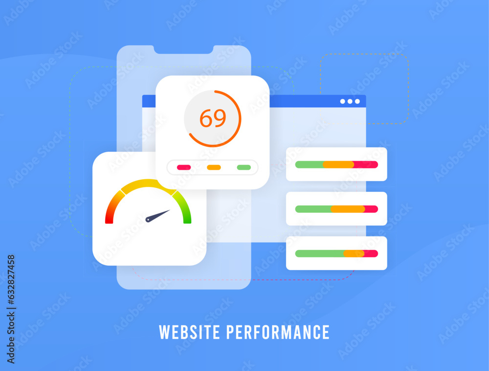 Poster website performance optimization concept. enhance web page speed for improved seo metrics. web brows