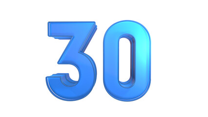 Creative blue glossy 3d number 30