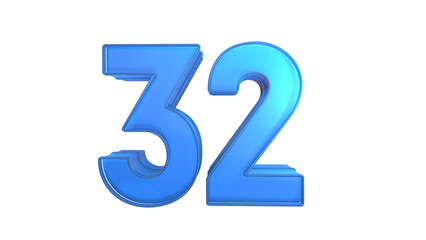 Creative blue glossy 3d number 32