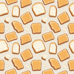A toast graphic pattern displaying repeated images of toasted bread. This whimsical and unique design is perfect for culinary themes, kitchen decor, textiles, or any bread-loving creative projects.