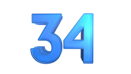 Creative blue glossy 3d number 34