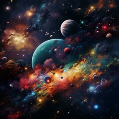 Obraz na płótnie Canvas vibrant galaxy with planets 